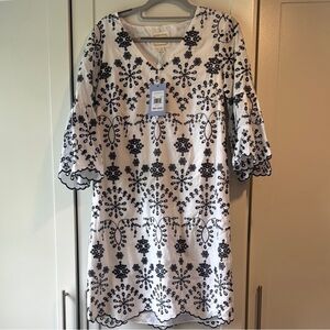 NWT Sail to Sable Elegant Black and White Floral Eyelet Dress